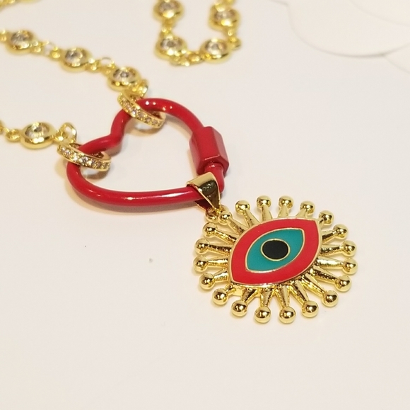 Enamel Carabiner Evil Eye 3mm CZ Necklace - Picture 3 of 7